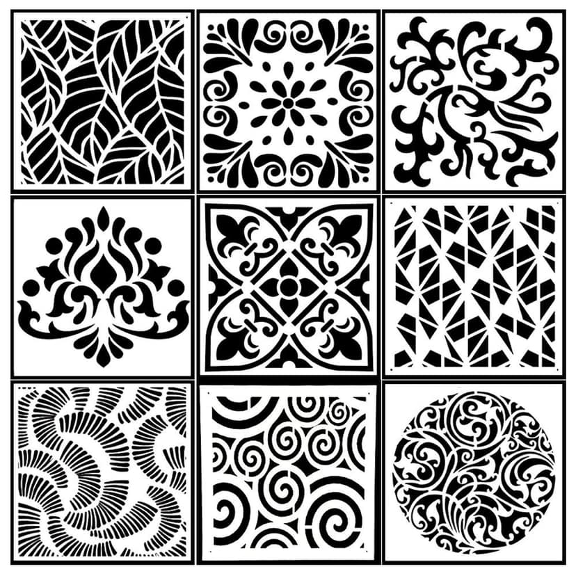 Cake Decorating Stencils For Food, Wall, Costume, Dessert, Coffee Decor Moulds DIY Craft (8x8 Inch, 9 Pcs)