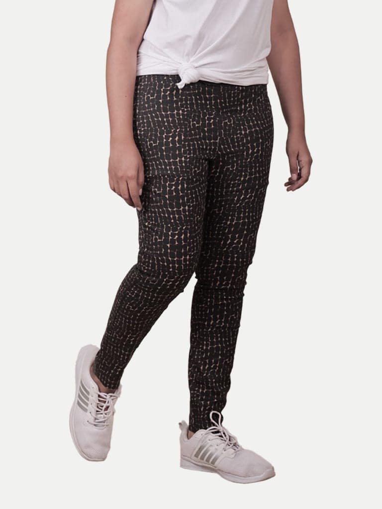 women Textured woven Leggings-Black Colour view 3