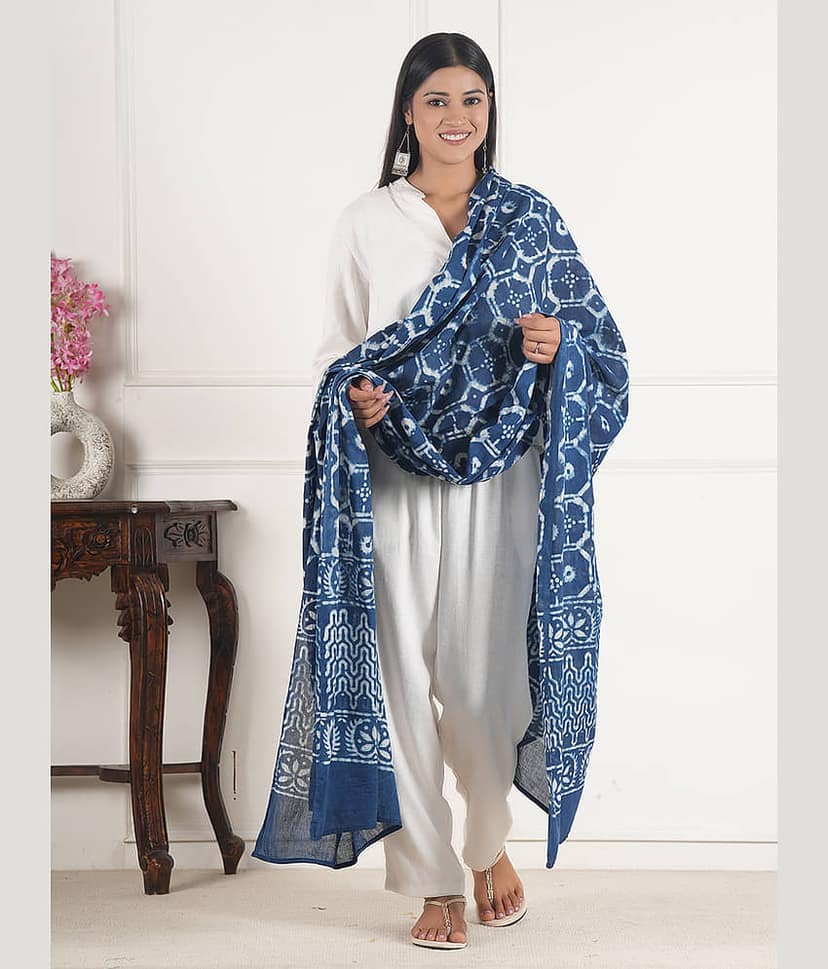 Style 98 Cotton Women Dupatta ( Blue , Pack of 1 ) view 2