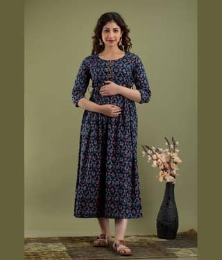 Nevisha Style Blue Cotton Maternity Kurta Single