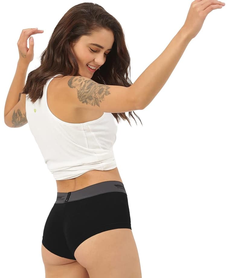 Freecultr Women's Underwear Antibacterial Micromodal Airsoft | Boxer Brief - Non-Itch, No Chafing, Sweat-Proof Comfort Pack of 1-Pot Black view 4
