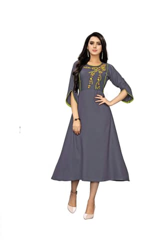 B&T Swara Women's Rayon' Two Tone Slub Kurti (BT136_Blue_XL) (X-Large, Blue)