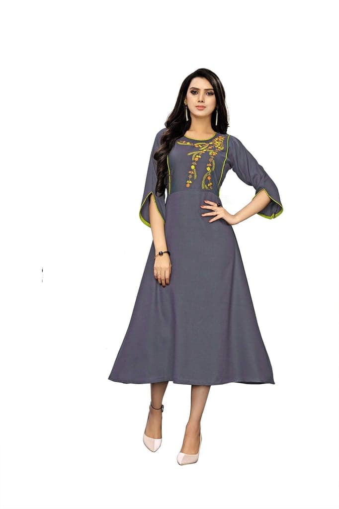 B&T Swara Women's Rayon' Two Tone Slub Kurti (BT136_Blue_XL) (X-Large, Blue)