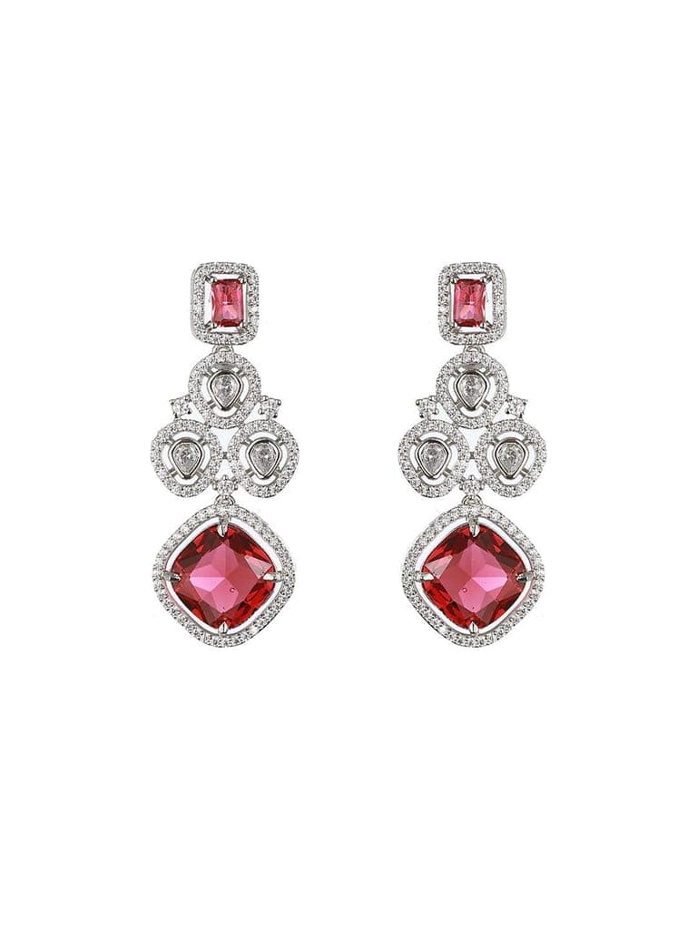Silver Plated Red CZ Studded Statement Necklace Jewellery Set view 6