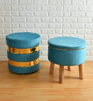 SmartKart Ottoman Pouffe Stool for Living Room Poof Sitting Furniture Footrest Pouffe for Sitting | Foot Stool for Office, 16x16x16 Inch, Combo, Aqua