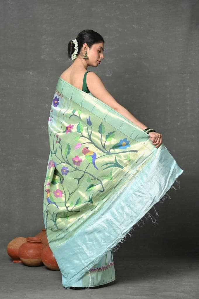 Premium! Masterpiece Handloom Powder Blue All Over Pure Silk Paithani Saree (3 months weaving) view 5