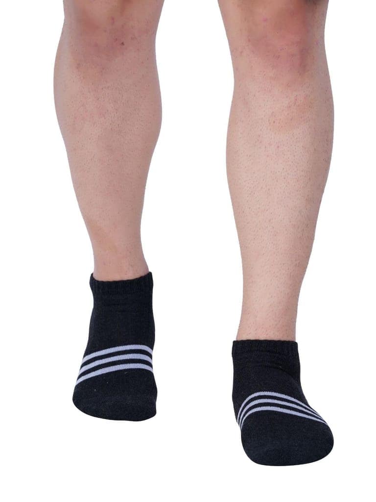 AirGarb Stylish Striped Low Ankle Cotton Socks for Men and Women: Comfortable Cushioning & Breathable Design Pack of 4 - LST4M (Free Size) Andhra Melange view 2