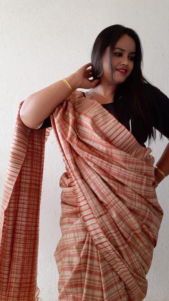Silkmark Certified Pure Ghicha Tussar Silk Red Saree with Running Blouse-6266 view 2