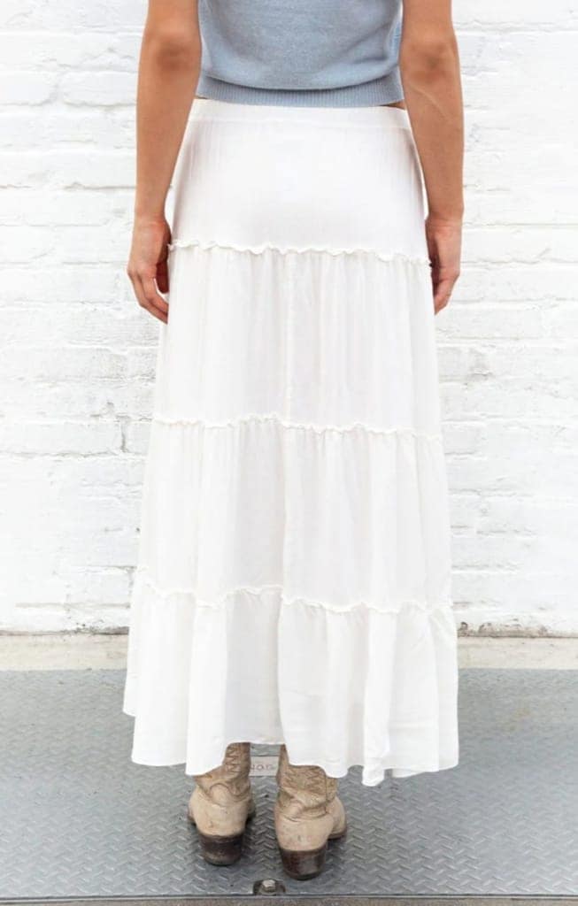 White Ruffle High Waist Long Skirt view 3