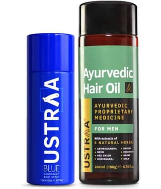Ustraa Blue Deodorant - 150ml & Ayurvedic Hair Oil - 200ml