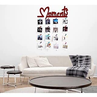 Khush Its Amazing Home Decor Wood Maroon Moments Hanging Photo Display, DIY Picture Photo Frame Collage Set Includes Multi colour Clips