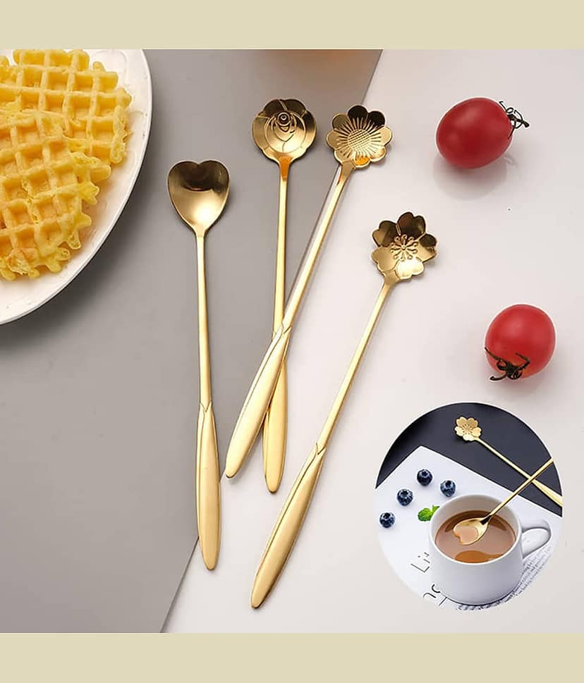 GEEO Gold Stainless Steel Dessert Spoon ( Pack of 4 )