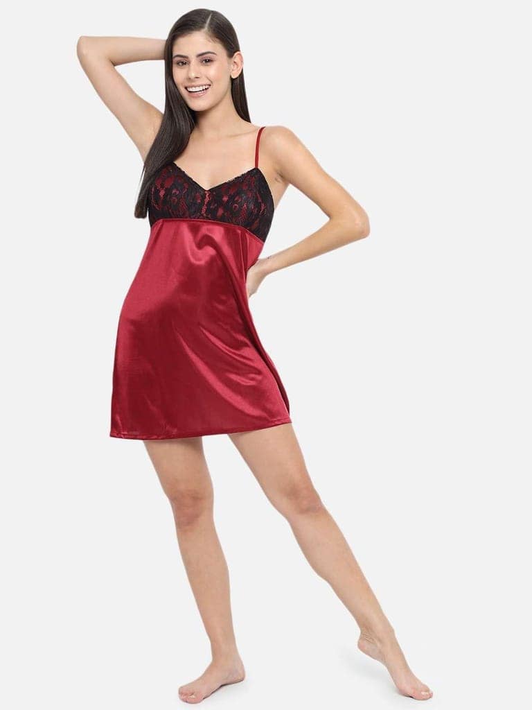 Hot Bridal Honeymoon Babydoll and Bikini Dress-Maroon-B40Ac view 8