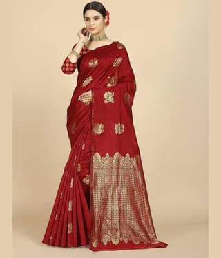 BLEESBURY Banarasi Silk Self Design Saree With Unstitched Blouse Piece ( Pink )
