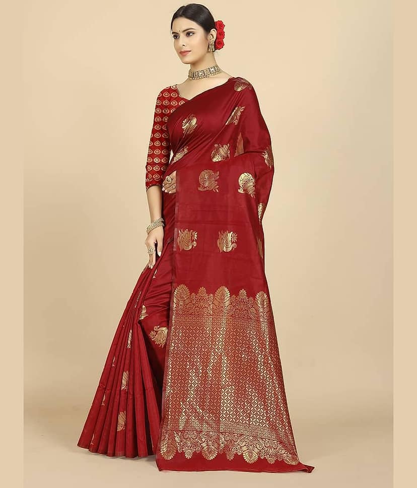 BLEESBURY Banarasi Silk Self Design Saree With Unstitched Blouse Piece ( Pink ) view 2