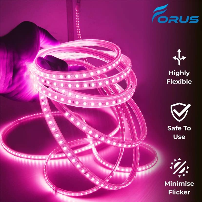 Forus LED Rope Strip Light 5 Meters 1 Year Warranty, Outdoor Waterproof Decorative Cove Lights for Ceiling, Balcony, Home Decor, Interior Decoration, Flexible Rope Light for Diwali, Christmas & New Year -Pink view 2