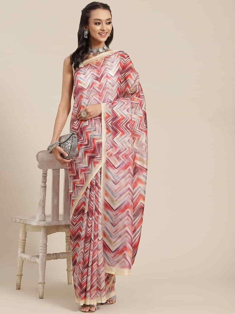 Women's Colorblock Digital Printed Chiffon Saree With Unstiched Blouse Piece view 2
