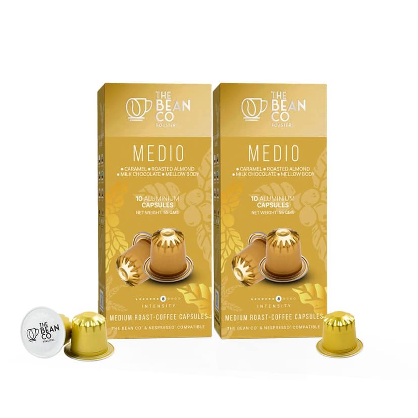 The Bean Co Roasters Medio Aluminium Coffee Capsules | Intensity 8 | Balanced & Nutty | Medium Roast | 100% Premium Arabica