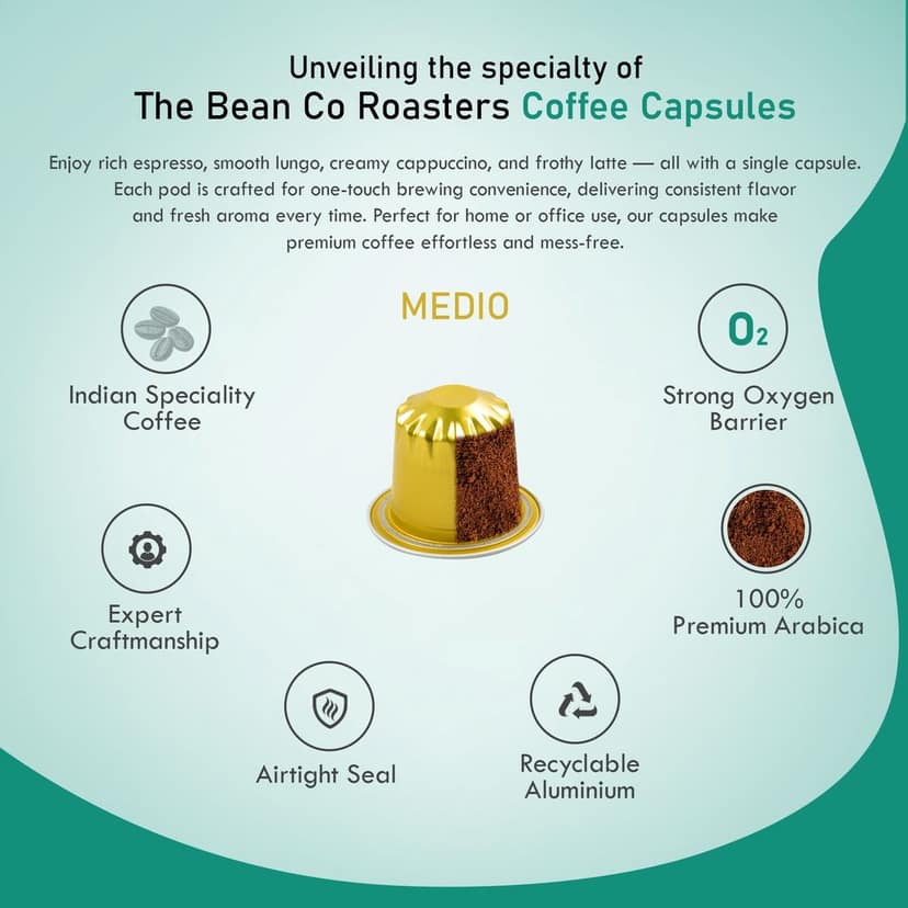 The Bean Co Roasters Medio Aluminium Coffee Capsules | Intensity 8 | Balanced & Nutty | Medium Roast | 100% Premium Arabica view 4