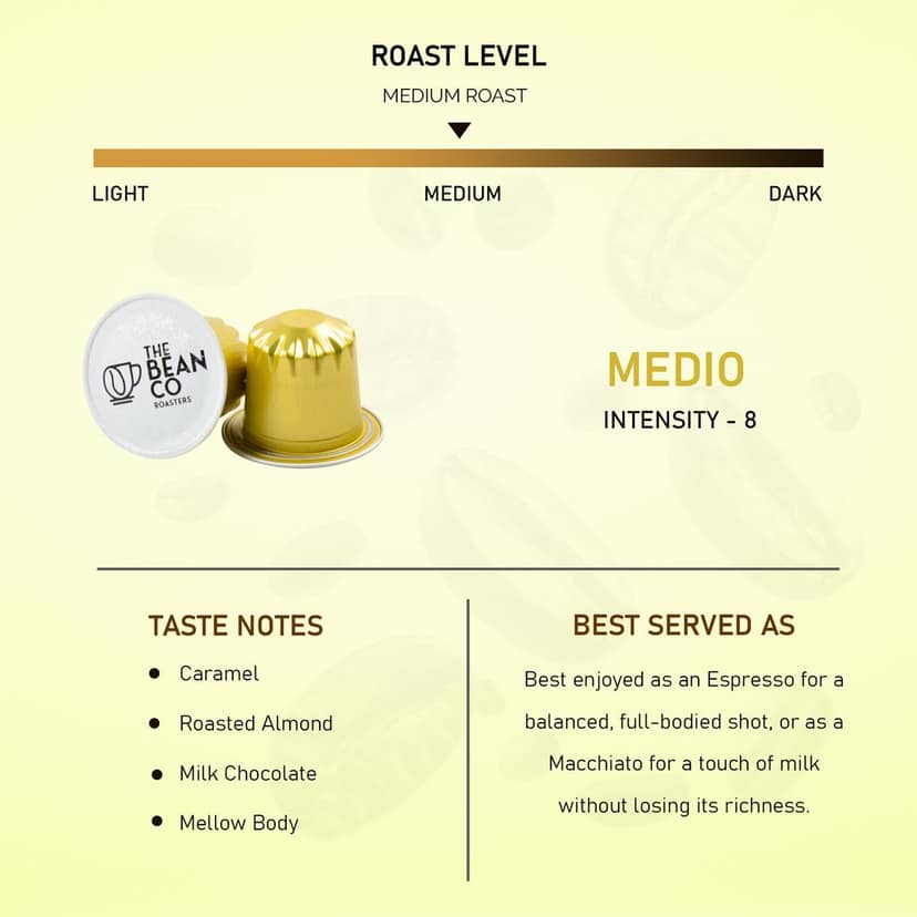 The Bean Co Roasters Medio Aluminium Coffee Capsules | Intensity 8 | Balanced & Nutty | Medium Roast | 100% Premium Arabica view 6