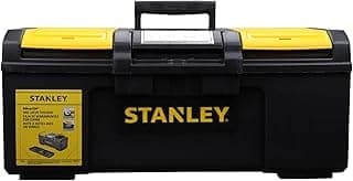 STANLEY 1-79-218 24" One-Touch Heavy-Duty Portable Plastic Tool Box With Removable Tray for Easy & Convenient Storage, 30 Kg Load Capacity, 1 Year Warranty, YELLOW & BLACK, 28x59.5x26 cm