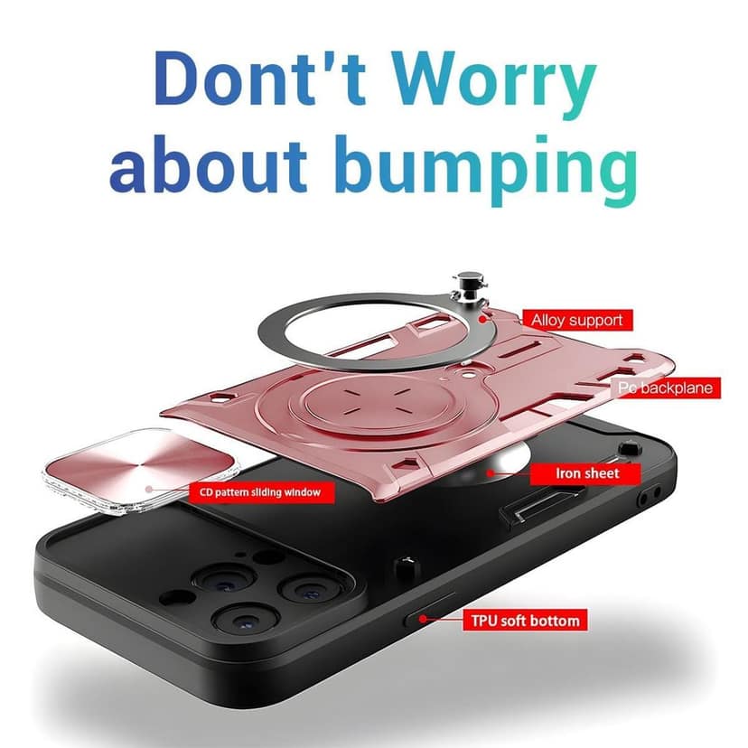 LIRAMARK Case Cover Compatible with Apple iPhone 12 Pro (6.1 inch) with Stand & Slider Camera Military Grade Protection view 7
