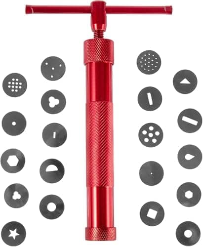 22Pcs Stainless Steel Metal Clay Extruder with 20 Tips Fondant Sugara Paste Extruder Ceramics Pottery Polymer Modeling Decorating Cake Decor Tools Set (Red) view 2