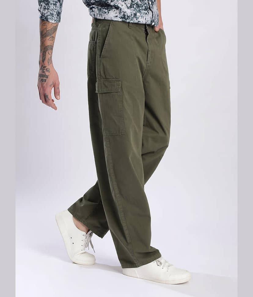 Bene Kleed Loose Flat Men's Cargos - Olive Green ( Pack of 1 ) view 6