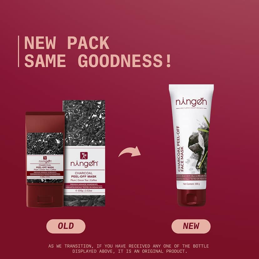 Ningen Charcoal Peel-Off Face Mask I Goodness of Plum, Green Tea, Coffee Extracts I Irritation Free, Paraben Free I Removes Dirt, Toxins and Impurities I 100g view 3