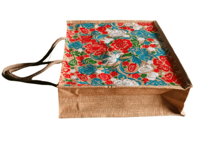 Eco-Friendly Floral Jute Tote Bag - Reusable & Stylish Handbag (M) view 3