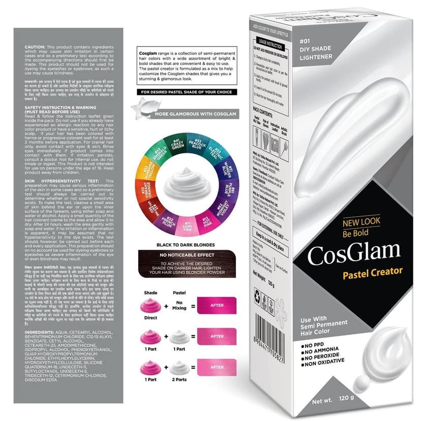 COSGLAM Semi Permanent Hair Color, No Peroxide, Non Oxidative, Ammonia Free Hair Colour 01 Pastel Creator - 120gm view 2