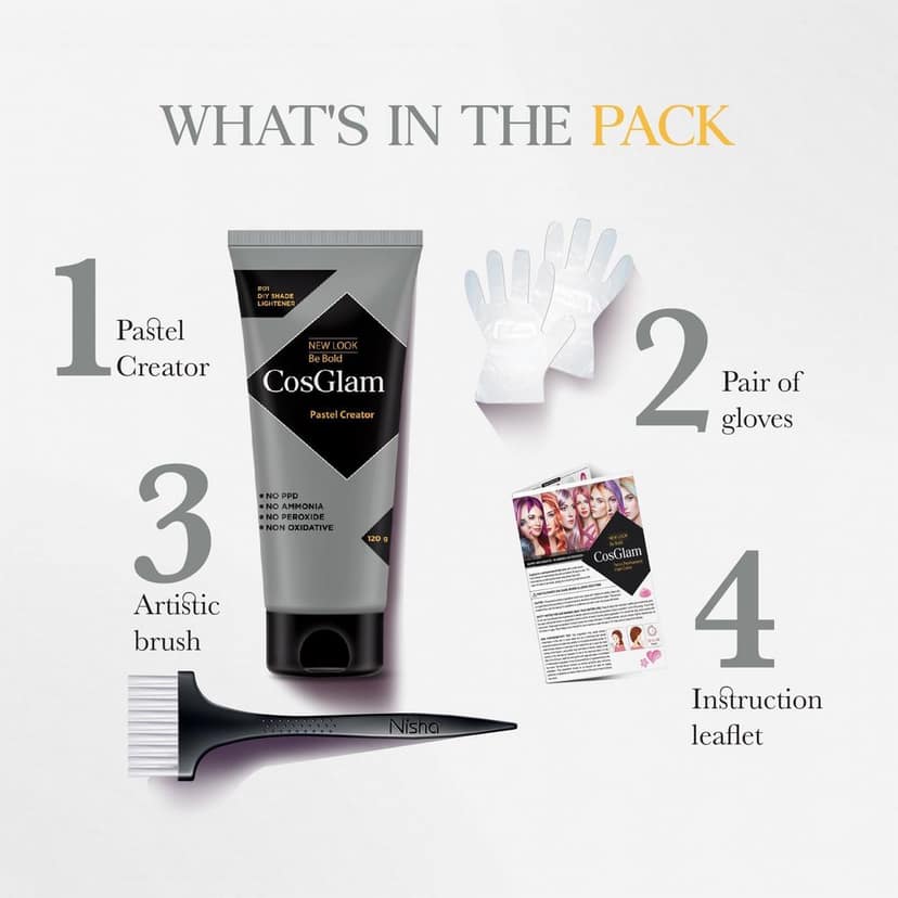 COSGLAM Semi Permanent Hair Color, No Peroxide, Non Oxidative, Ammonia Free Hair Colour 01 Pastel Creator - 120gm view 6