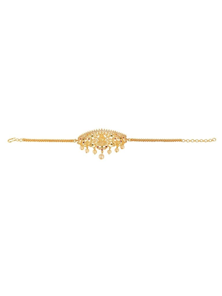 Gold Plated White AD Studded Goddess Lakshmi Temple Armlet Bracelet view 4