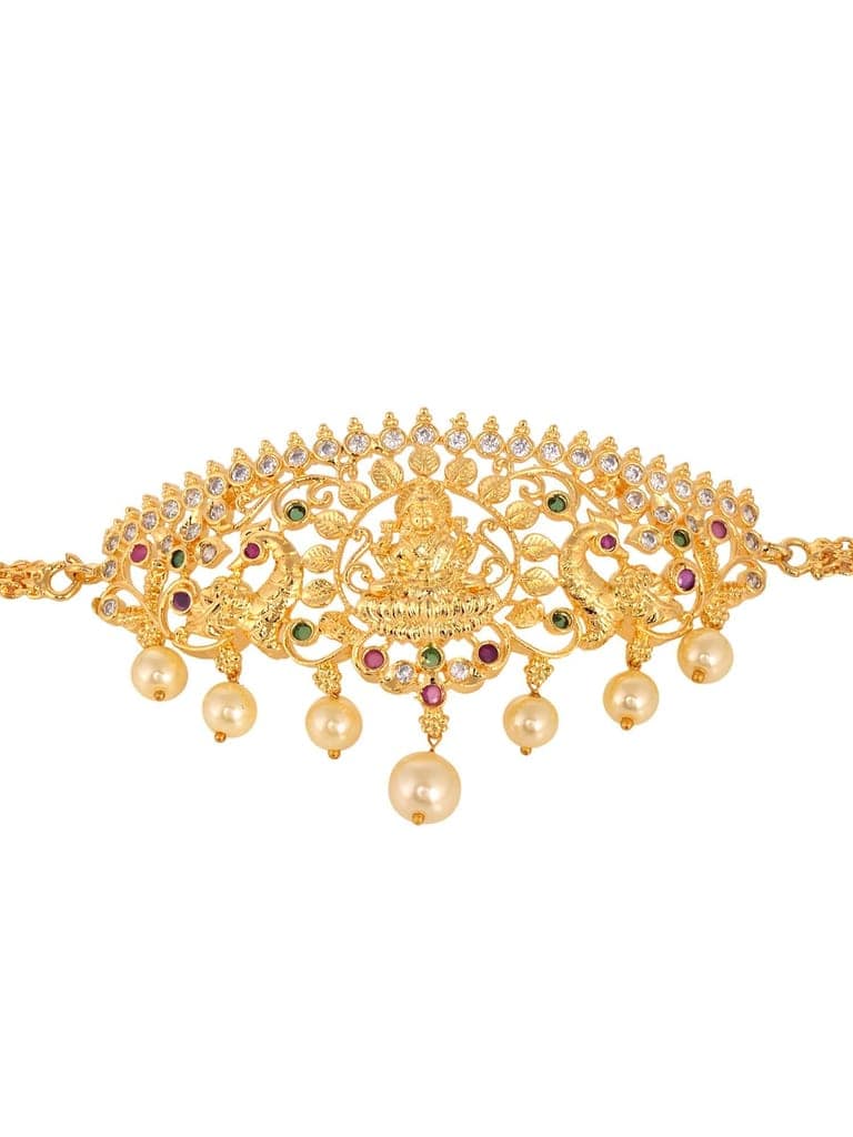 Gold Plated White AD Studded Goddess Lakshmi Temple Armlet Bracelet view 5