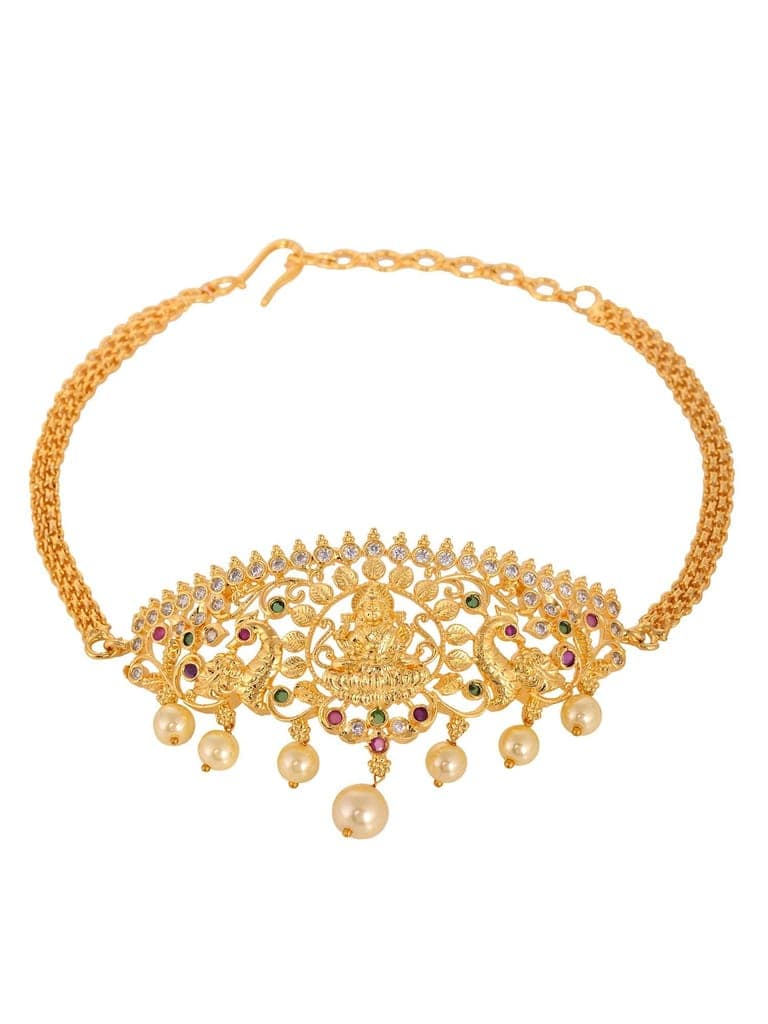 Gold Plated White AD Studded Goddess Lakshmi Temple Armlet Bracelet view 6