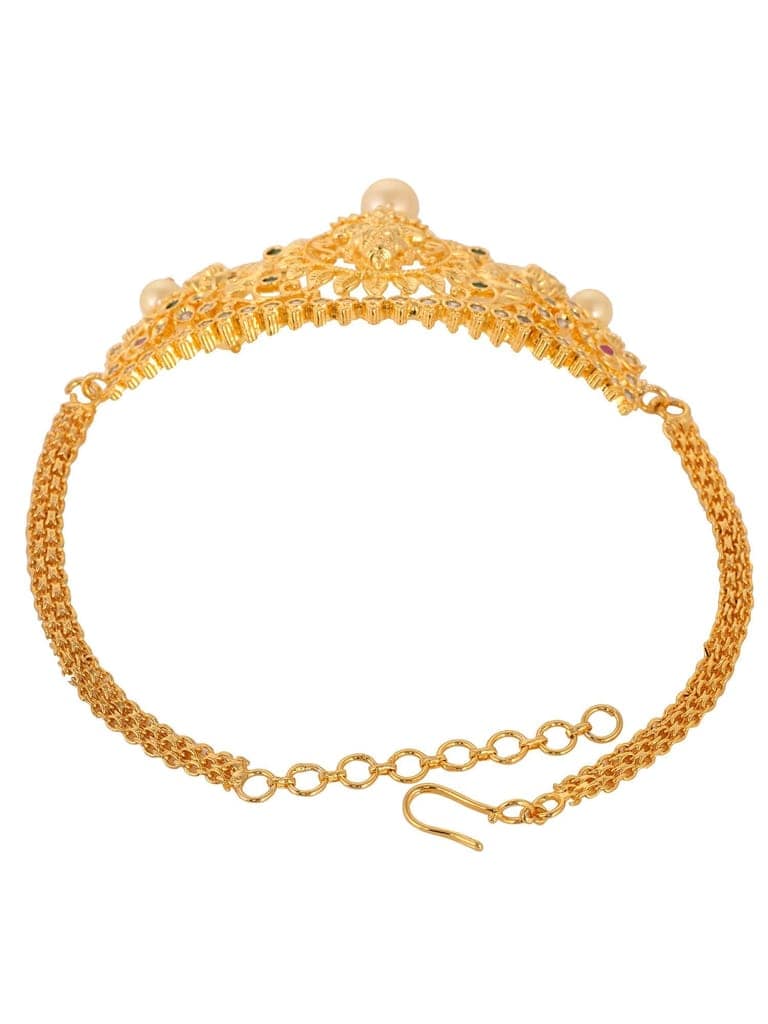 Gold Plated White AD Studded Goddess Lakshmi Temple Armlet Bracelet view 7