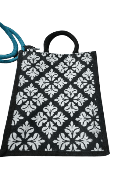 Black and White Floral Jute Tote Bag view 3