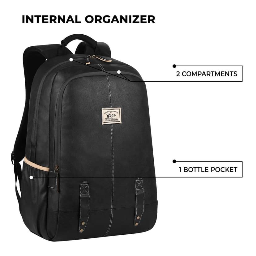 Classic Anti Theft Faux Leather 14 cms Black Laptop Backpack (LBPCLSLTH0101) view 3
