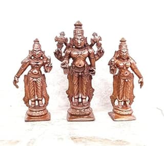 Searchers Paradise - Copper Idols Srinivasa Perumal with Sridevi and bhudevi,2.8 inches, Copper Handmade 200 Grams, Patina Antique Finish, Pack of 1 Piece