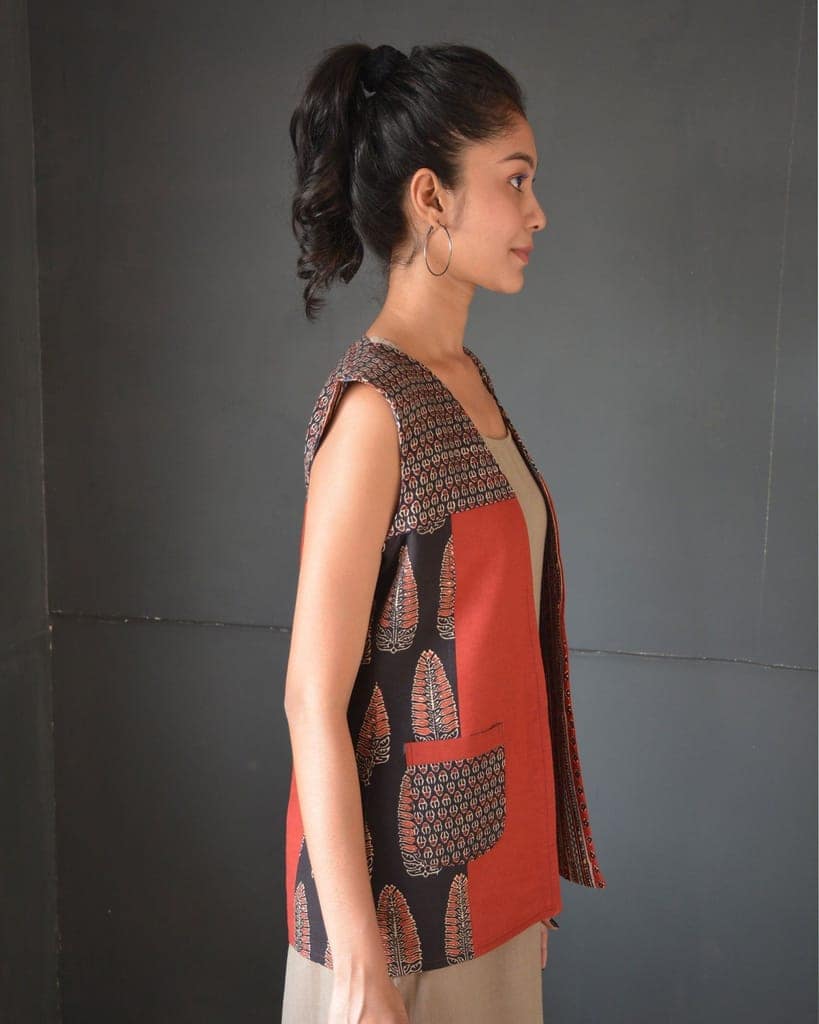 Red Regina Handcrafted Reversible Cotton Jacket For Women view 3