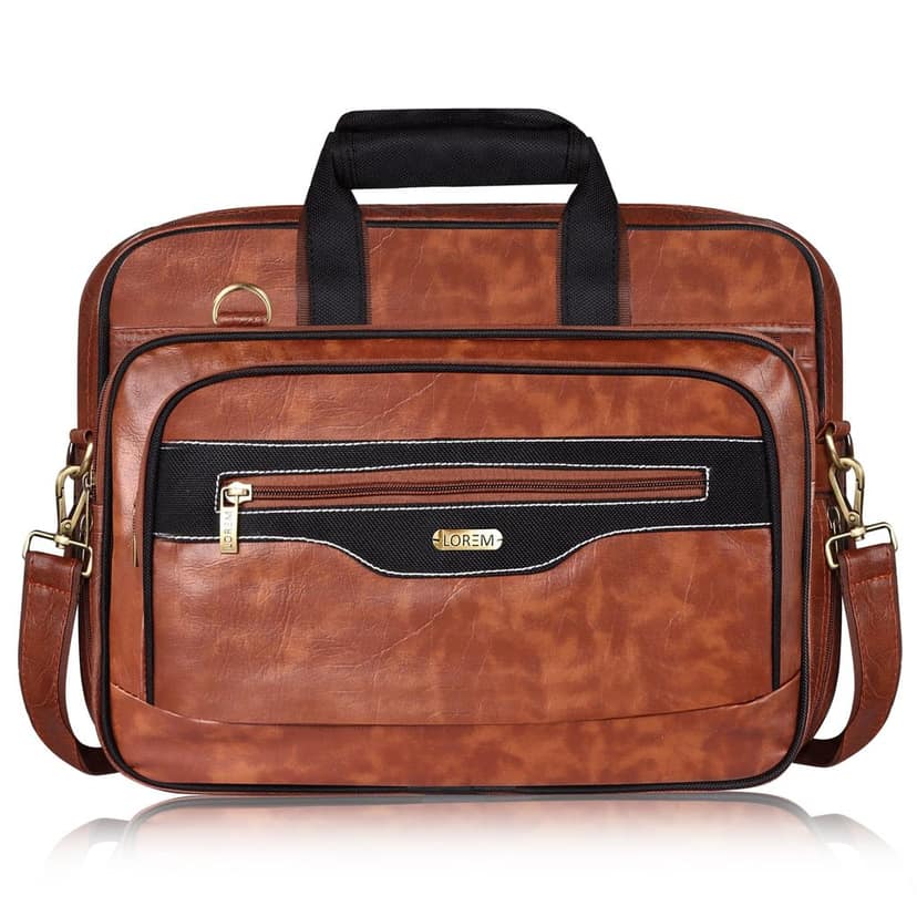 LOREM Tan & Black Color Faux Leather 28L Laptop Messenger Bag For Men BG102