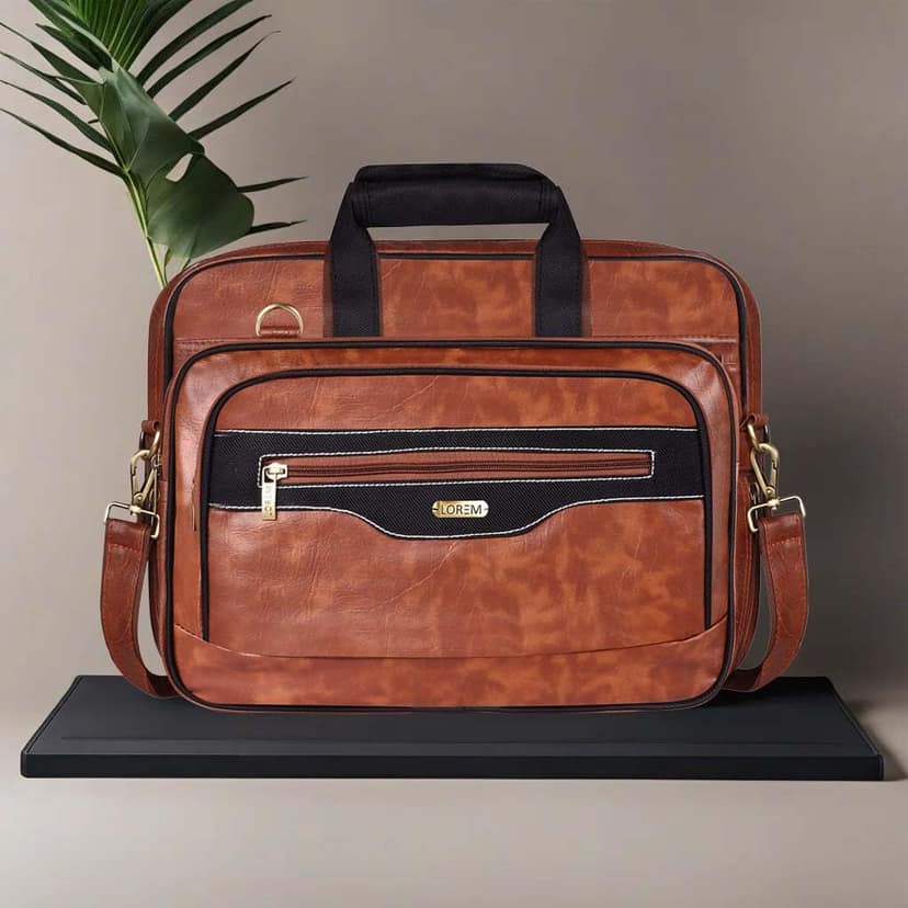 LOREM Tan & Black Color Faux Leather 28L Laptop Messenger Bag For Men BG102 view 2