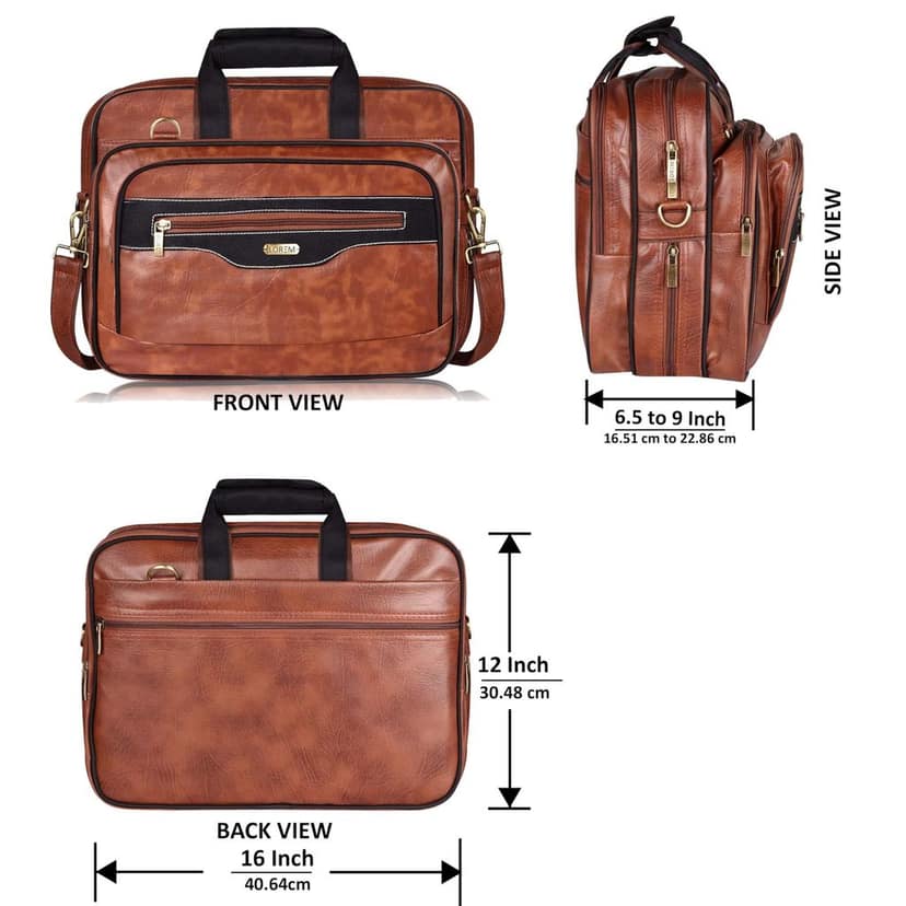 LOREM Tan & Black Color Faux Leather 28L Laptop Messenger Bag For Men BG102 view 3