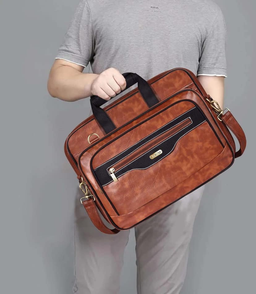 LOREM Tan & Black Color Faux Leather 28L Laptop Messenger Bag For Men BG102 view 6