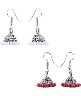 Silver Shine - Maroon Jhumki Earrings ( Pack of 2 )