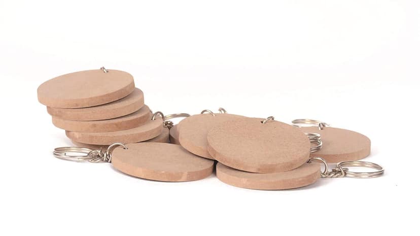 DIY MDF Key Chains Wood Sheet Craft - Circle-Shaped for Painting, Decoupage, Resin Art Work & Decoration - Set of 20, 2 in x 2 in (Round) - Brown view 3