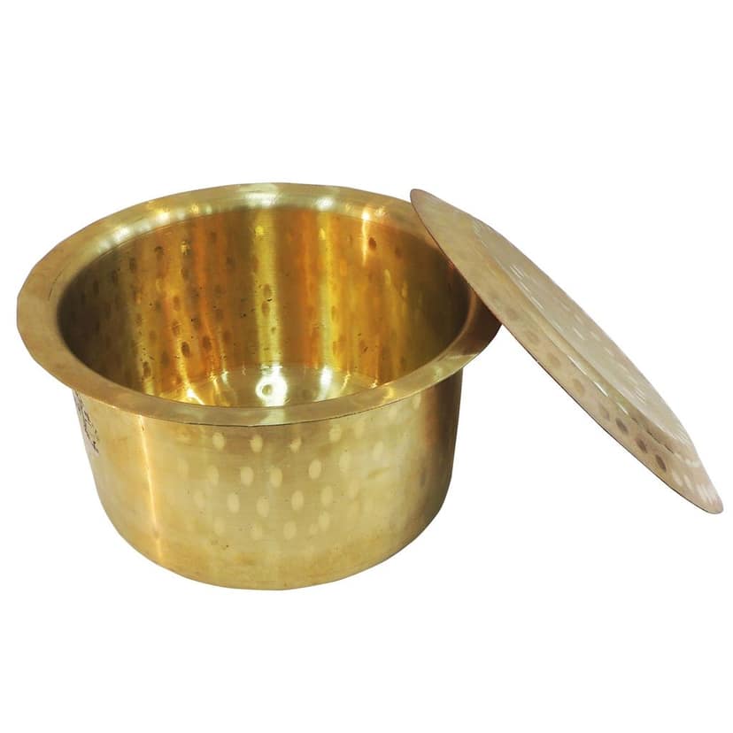 Brass Bhagona With Lid 3 Liter | Heavy Duty Cooking Pot, Height : 5 Inch (ZMAS637 D) view 2