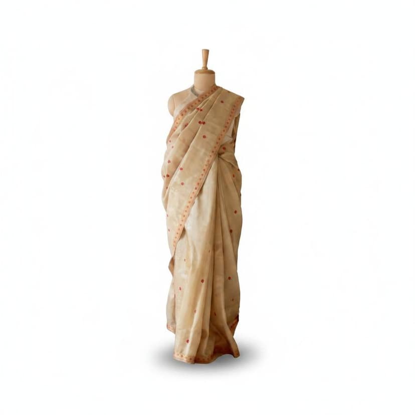 Classic Cream Chanderi Silk Saree view 2