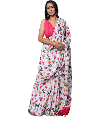 PINKCITY TRADE WORLD Cotton Printed Saree With Unstitched Blouse Piece ( Pink )