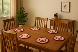 Handwoven Maroon & Beige Round Decorative Coasters (Pack of 5)